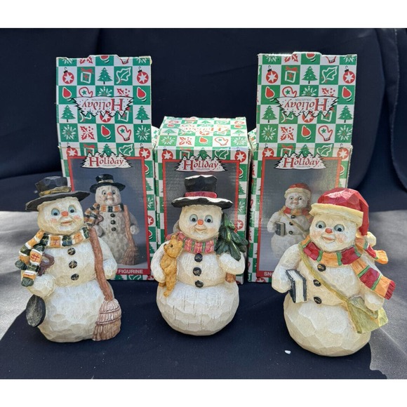 3 VINTAGE 1999 Christmas Snowman Figurines HOLIDAY COLLECTION World Bazaar -Ch8 - Picture 2 of 10